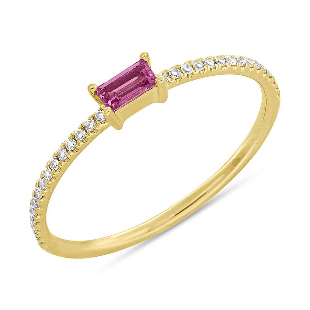 14K Yellow Gold Diamond and Pink Sapphire LadyÕs Ring