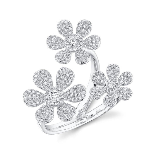 14K White Gold Dual Round Diamond Flower Ring