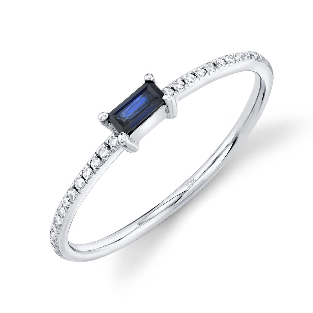 14K White Gold Diamond and Blue Sapphire LadyÕs Ring