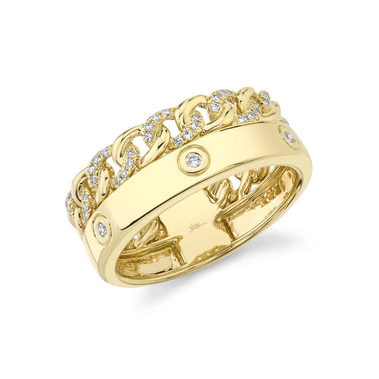 14K Yellow Gold Dual Round Diamond Link Design Ring