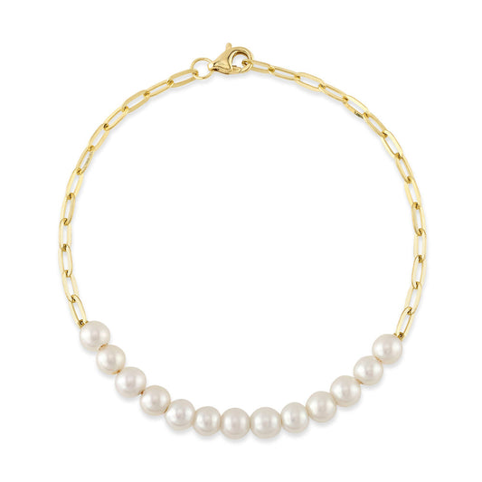 14K Yellow Gold Cultured Pearl Paper Clip Link Bracelet