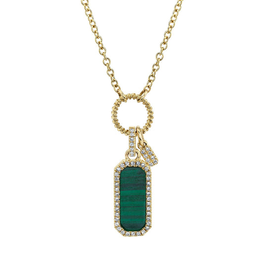 Diamond & Malachite 14K Yellow Gold Dog Tag Pendant Necklace