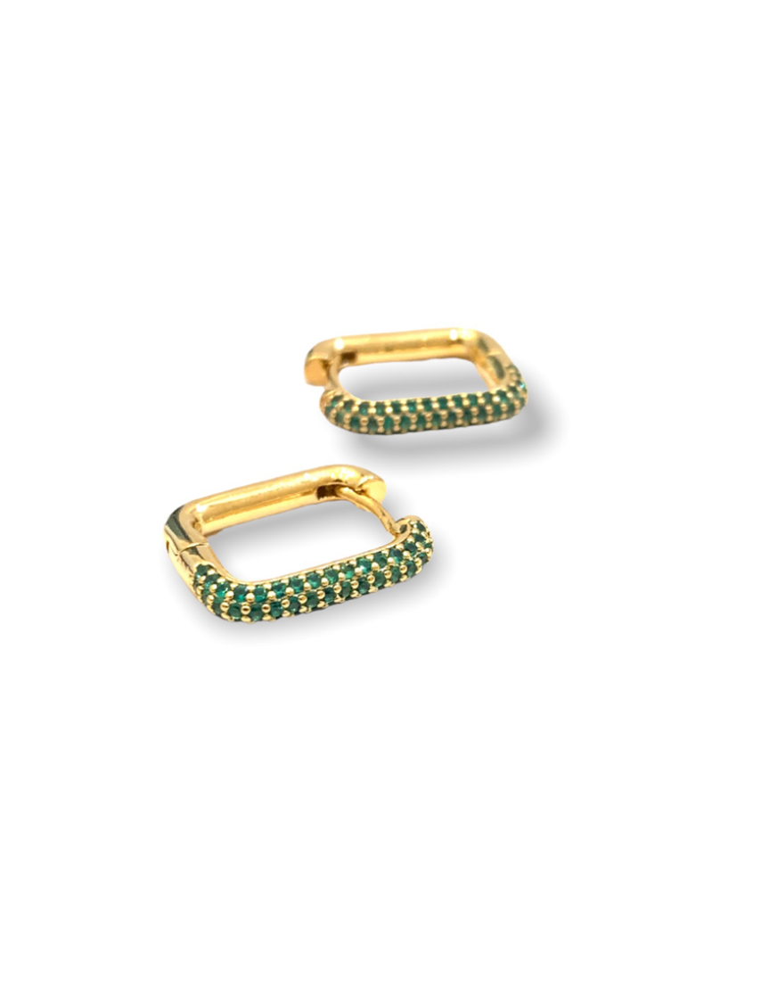 Geometric Hoop Earrings, Gold + Emerald