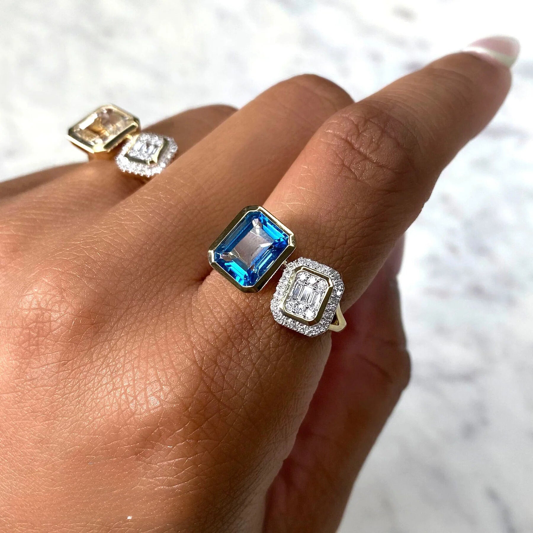 14K Yellow Gold Diamond & Blue Topaz Baguette Ring  Susan Blake Jewelry