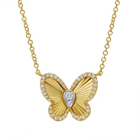 Fluted Gold Butterfly with Diamond Center and Diamond Pave Edging  Susan Blake Jewelry