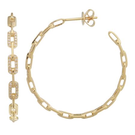 14k Yellow Gold Diamond Link Hoop Earrings