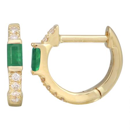 14k Yellow Gold Emerald Huggie Earrings