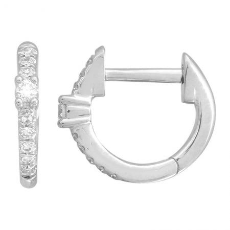 14k White Gold Diamond Huggie Earrings