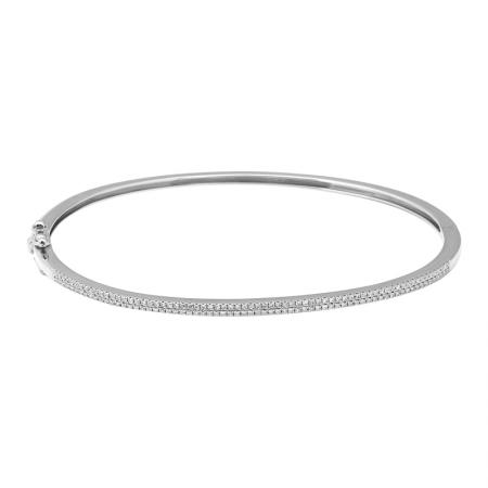 14k White Gold Dual Row Pave Diamond Bangle