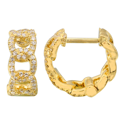 14k Yellow Gold Diamond-Link Huggie Earrings