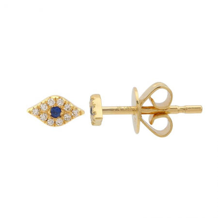 14k Yellow Gold Evil Eye Diamond Stud Earrings