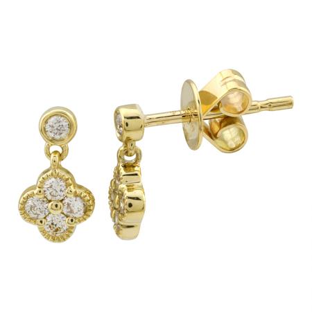 14K Yellow Gold Diamond Clover Earrings