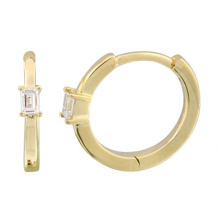 14k Yellow Gold Baguette Diamond Huggie Earrings