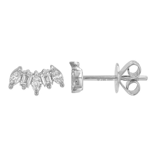 14k White Gold Marquise & Trapezoid Diamond Studs