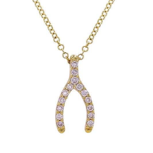 14k Yellow Gold Wishbone Diamond Necklace