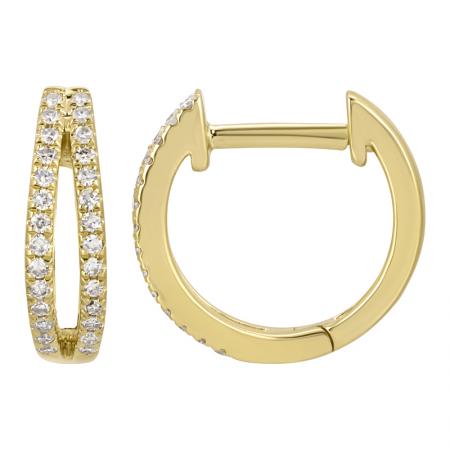 14k Yellow Gold Split Diamond Huggie Earrings