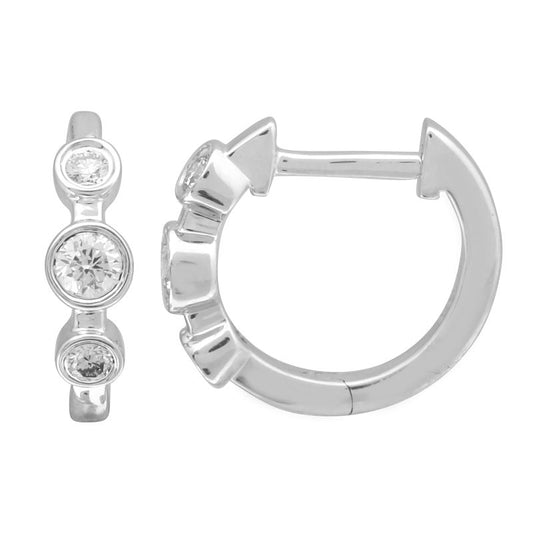 14k White Gold Bezel-Set Diamond Huggie Earrings