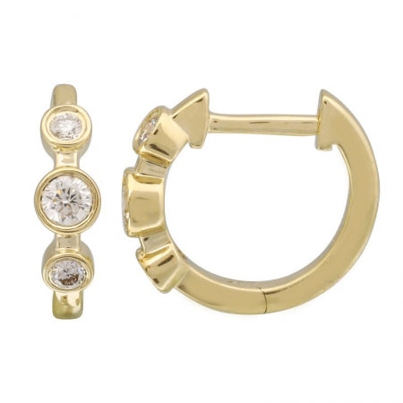 14k Yellow Gold Bezel Diamond Huggie Earrings