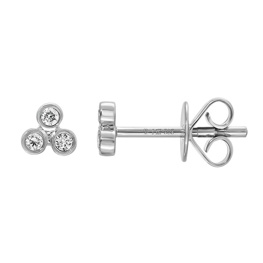 14k White Gold Trio Diamond Bezel Stud Earrings