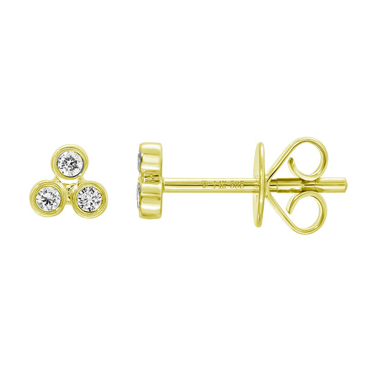 Yellow Gold Bezel Set Trio Diamond Stud Earrings