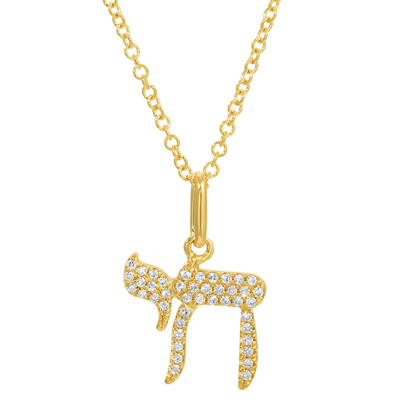 14k Yellow Gold Chai Diamond Necklace - Susan Blake Jewelry