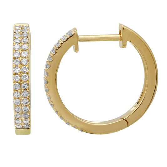 14k Yellow Gold Double Row Diamond Huggie Earrings