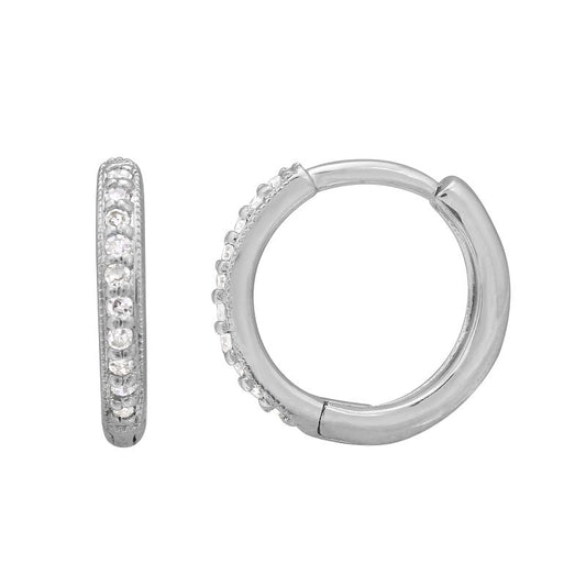 14k White Gold Round Diamond Huggie Earrings