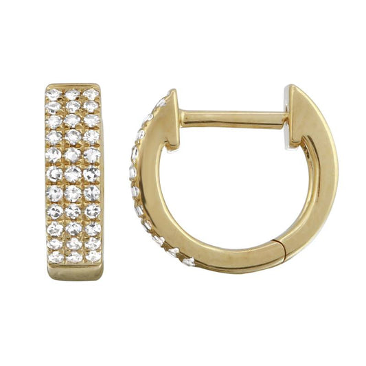 14k Yellow Gold Triple Row Diamond Huggie Earrings - Susan Blake Jewelry