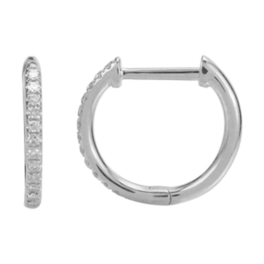 14k White Gold Diamond Huggie Earrings