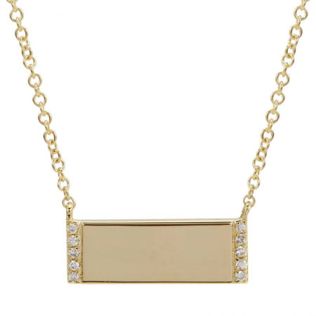 14k Yellow Gold Rectangle Plate Diamond Edge Necklace