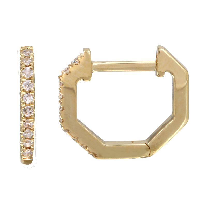 14k Yellow Gold Diamond Octagon Huggie Earrings - Susan Blake Jewelry