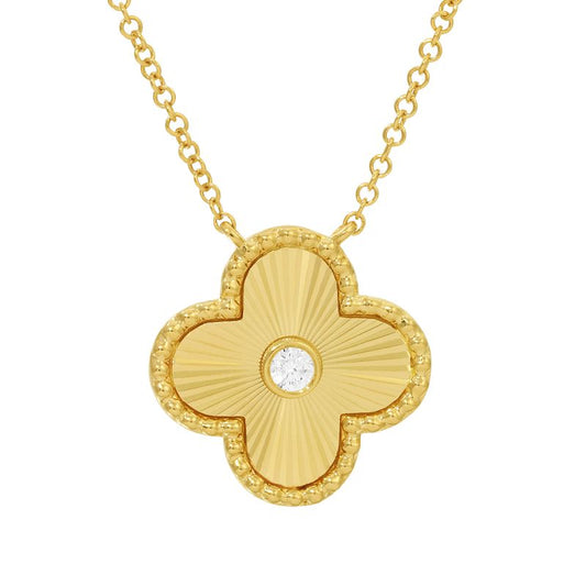 14k Yellow Gold Solid Clover Pendant Necklace - Susan Blake Jewelry