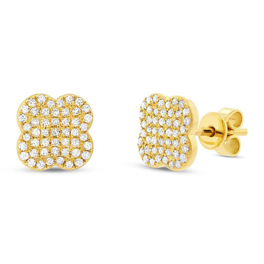 14K Yellow Gold Diamond Clover Stud Earrings