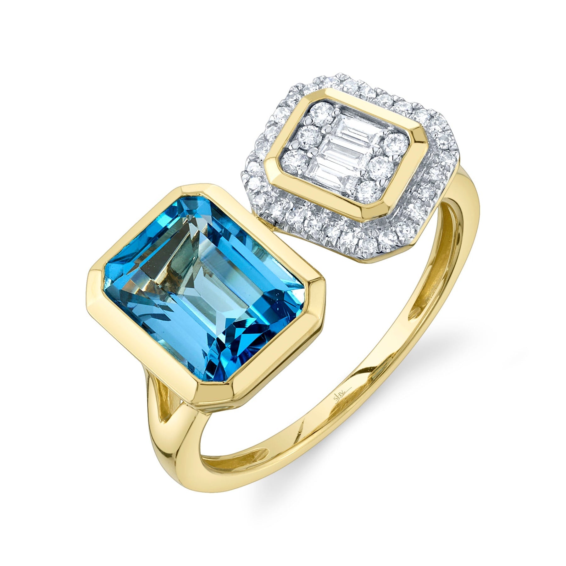 14K Yellow Gold Diamond & Blue Topaz Baguette Ring  Susan Blake Jewelry