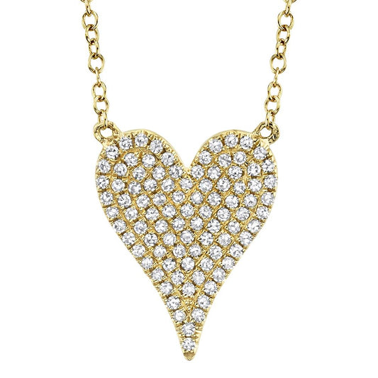 14K Yellow Gold Medium Diamond Pave Elongated Heart Necklace  Susan Blake Jewelry