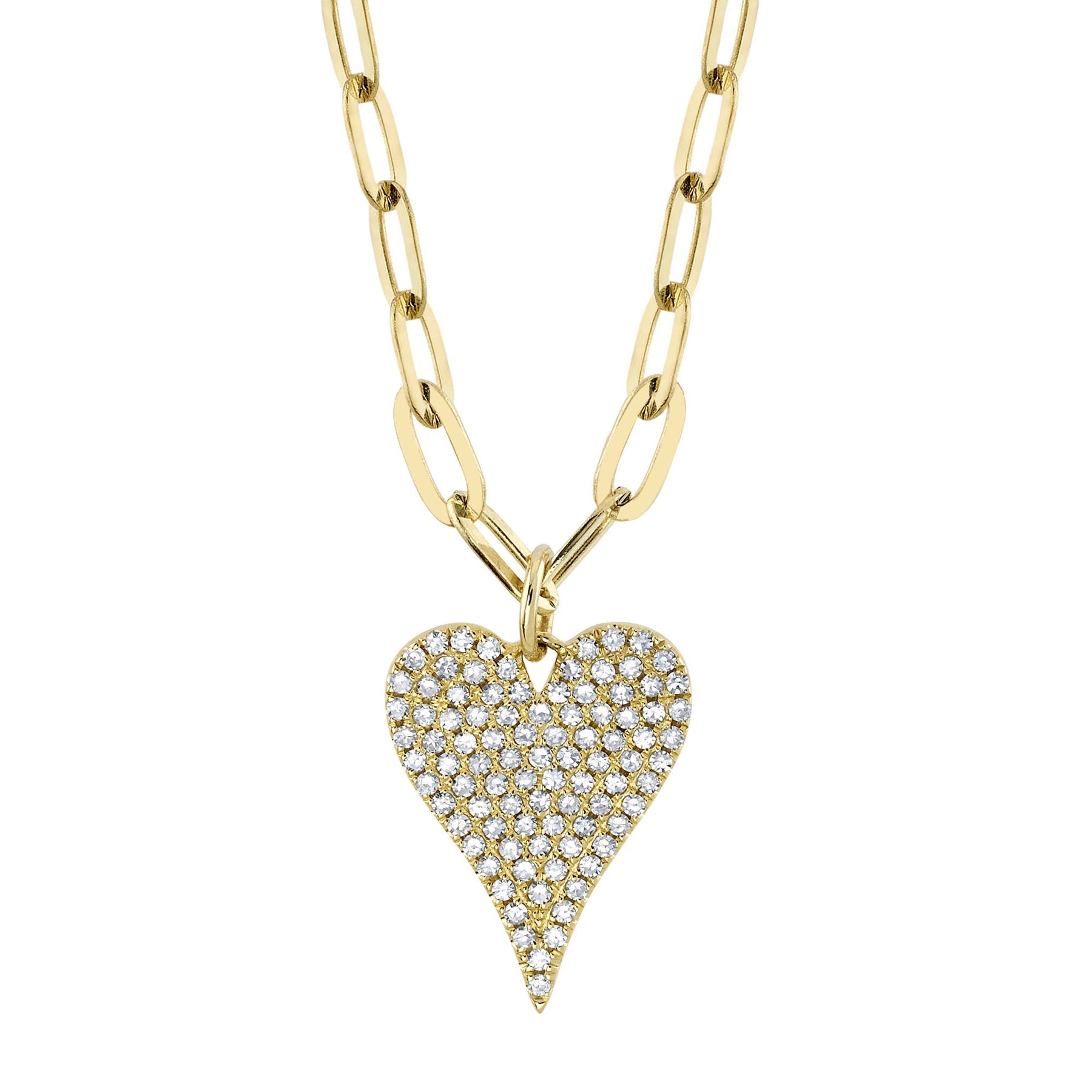 14K Yellow Gold Diamond Pave Heart Paper Clip Link Necklace  Susan Blake Jewelry