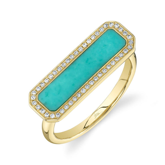 14K Yellow Gold Diamond & Composite Turquoise Bar Ring  Susan Blake Jewelry