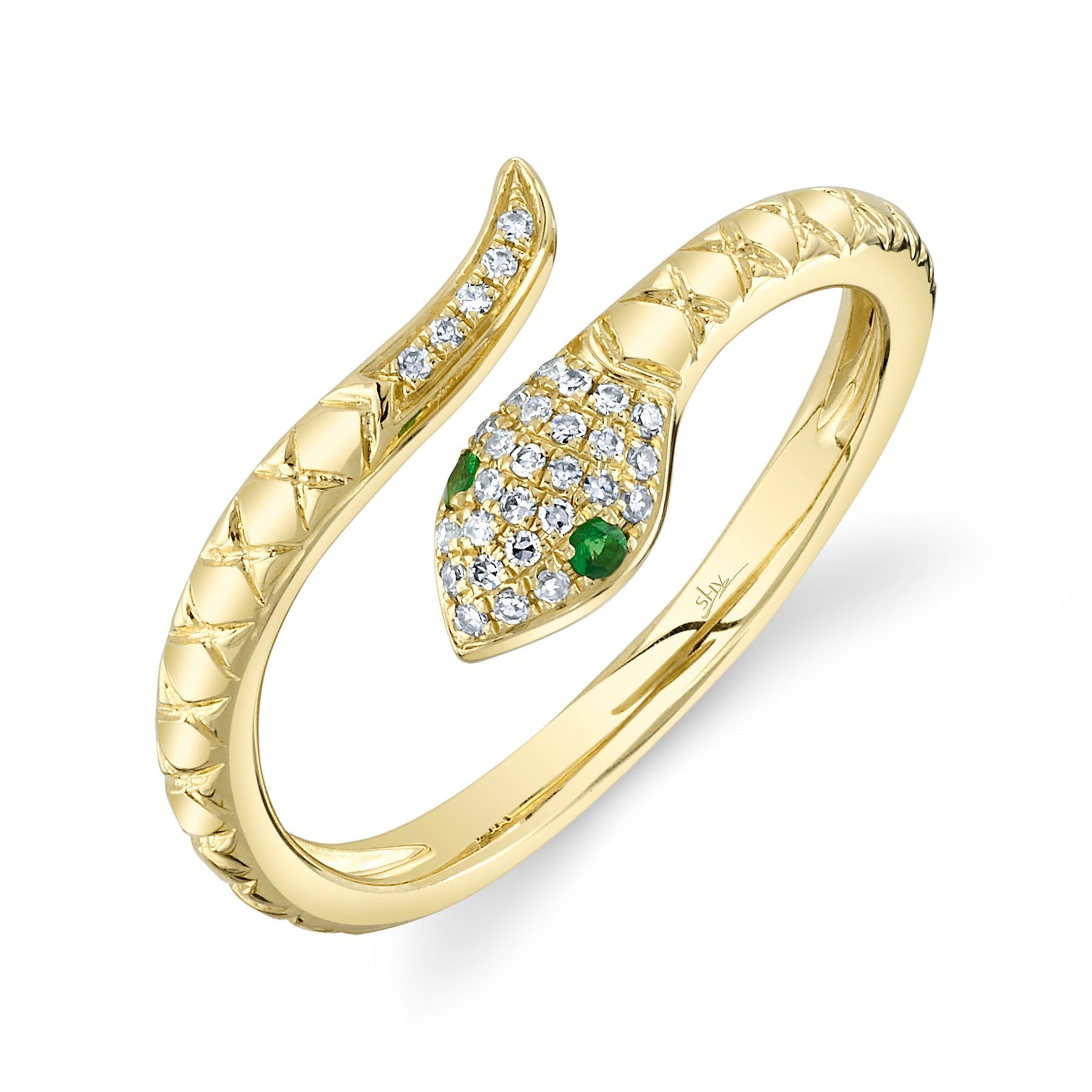 14K Yellow Gold Diamond & Green Garnet Snake Ring  Susan Blake Jewelry