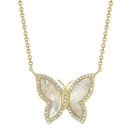 14K Yellow Gold Diamond & Mother of Pearl Butterfly Necklace  Susan Blake Jewelry