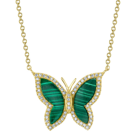 14K Yellow Gold Diamond & Malachite Butterfly Necklace  Susan Blake Jewelry