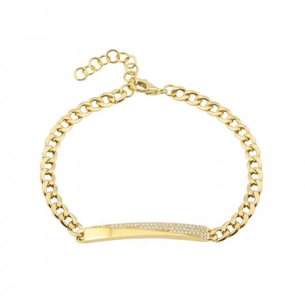 14K Yellow Gold Diamond Sideways Letter U 1 inch Bracelet