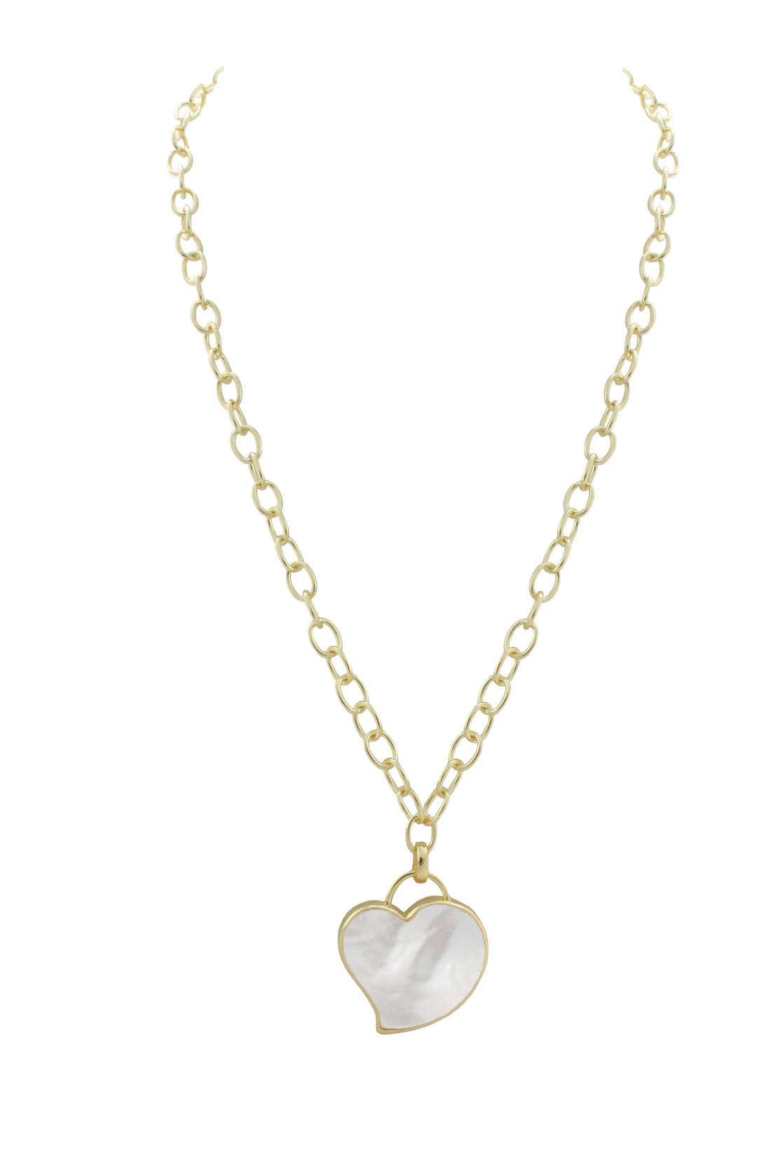 18k Gold Plated Link Mother of Pearl Heart Necklace