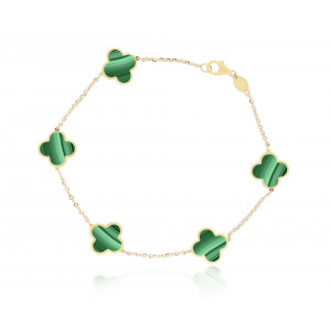 14k Yellow Gold Malachite Clover Bracelet