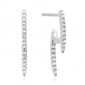 14K Front & Back White Gold Diamond Stick Earrings